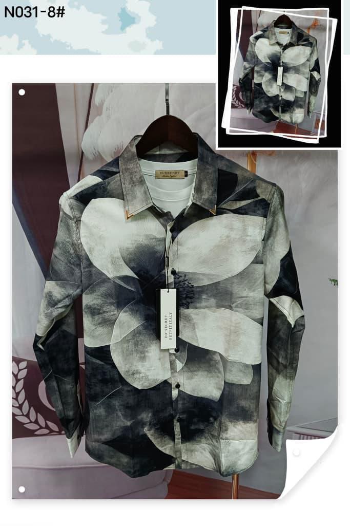 Men's Charcoal Monochrome Giant Lotus Print Shirt
