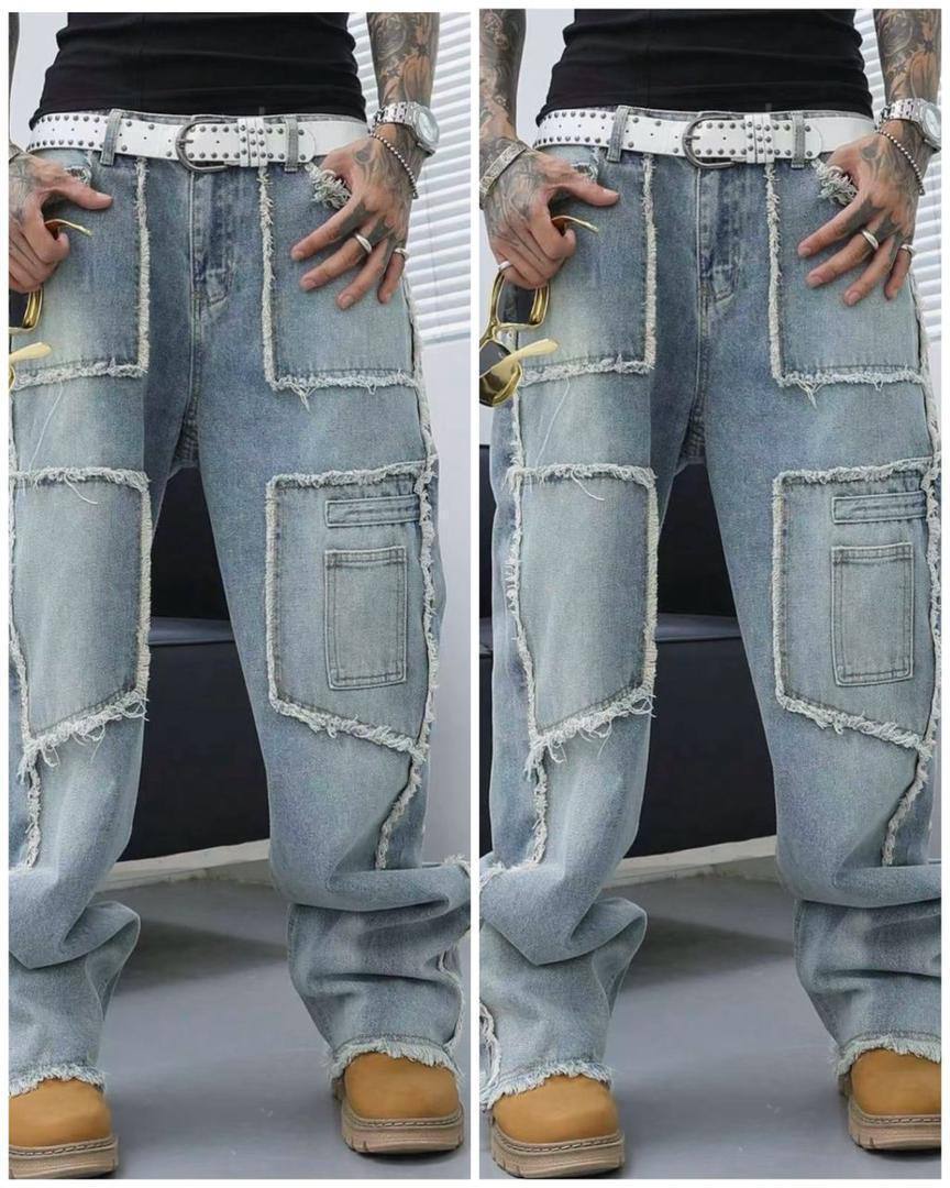 Men's Sun Embossed Flare Jeans – Vintage Wash Faded Denim