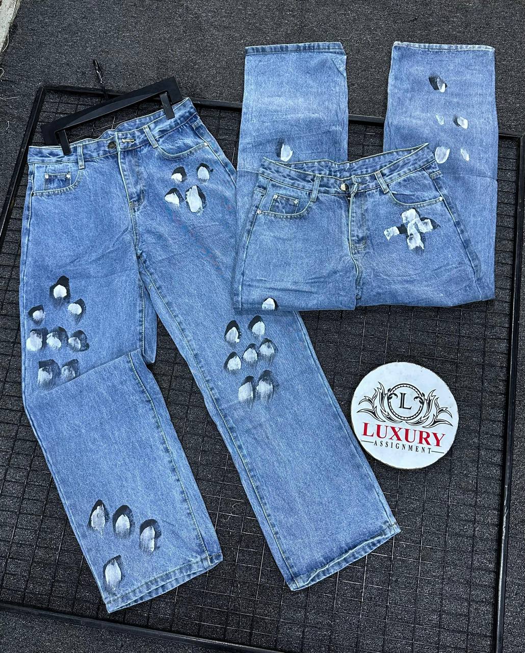 Heavy Punk Studded Bottom Blue Jeans – Men's Wide Leg Denim