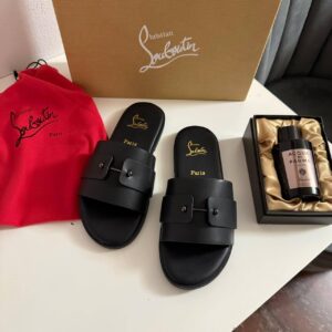Matte-Black Leather Slides