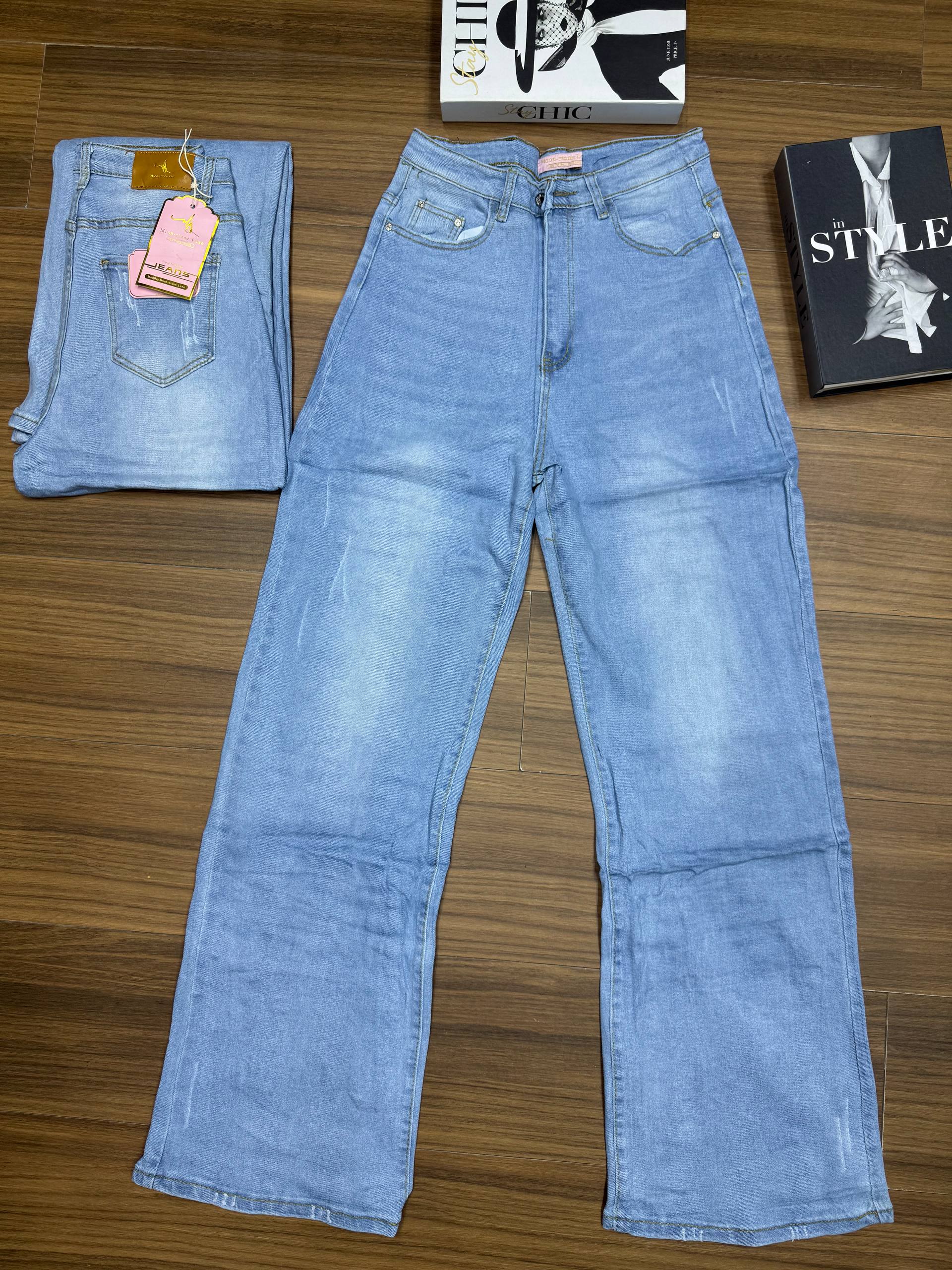 Women’s High-Waisted Wide-Leg Jeans – Two-Tone Contrast Patchwork Denim Trousers