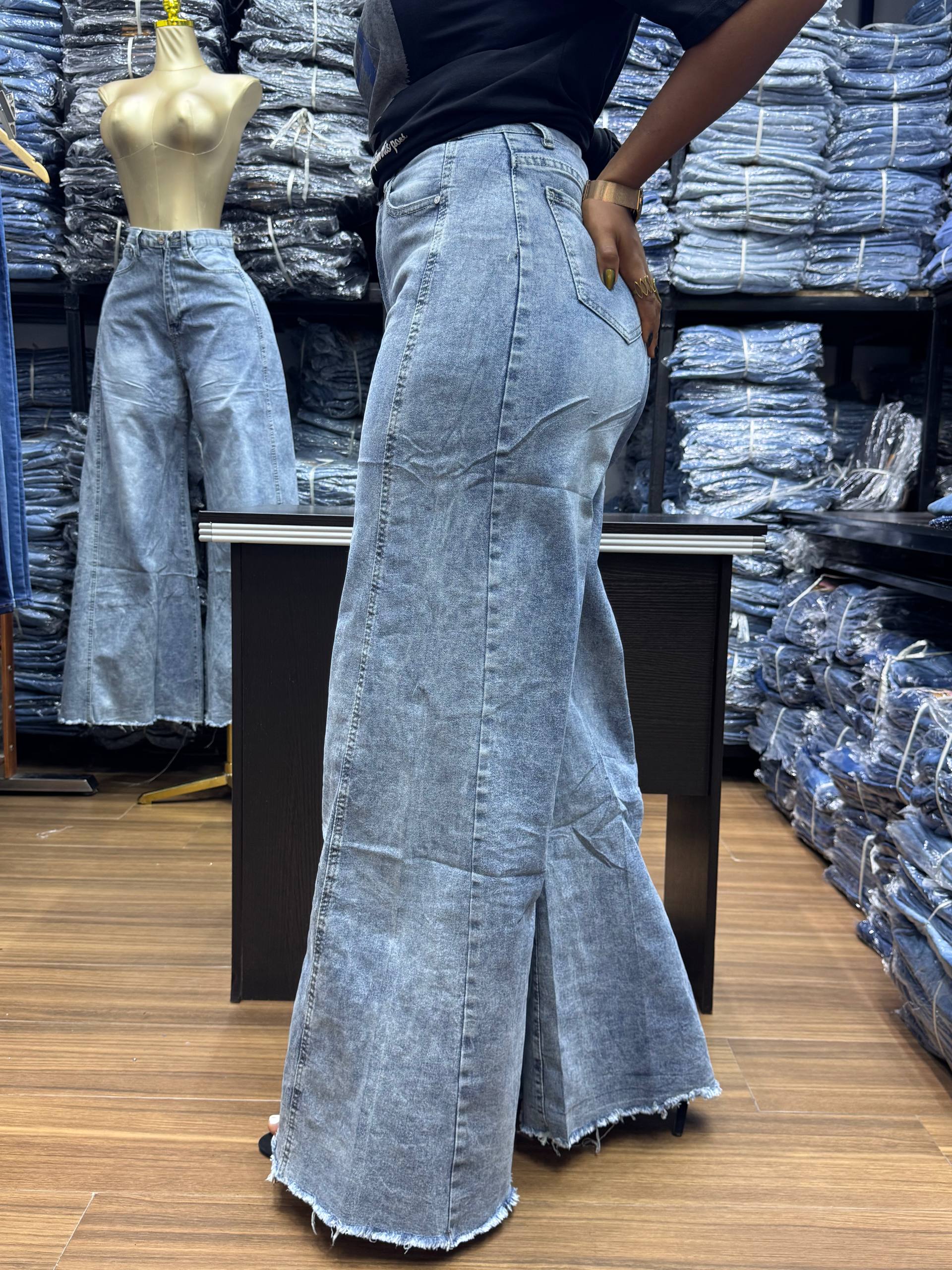 High-Rise Ripped Knee Cargo Jeans
