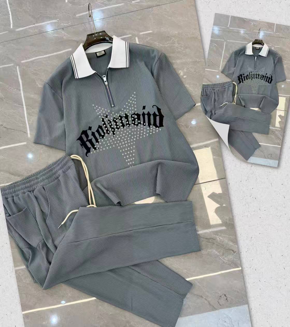 Men’s Premium Plissé Ribbed Rhinestone "Richmond" Star Co-ord Set