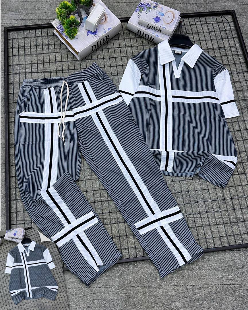 Men’s Premium Geometric Grid Plissé Co-ord Set – Urban Tech-Luxe Edition