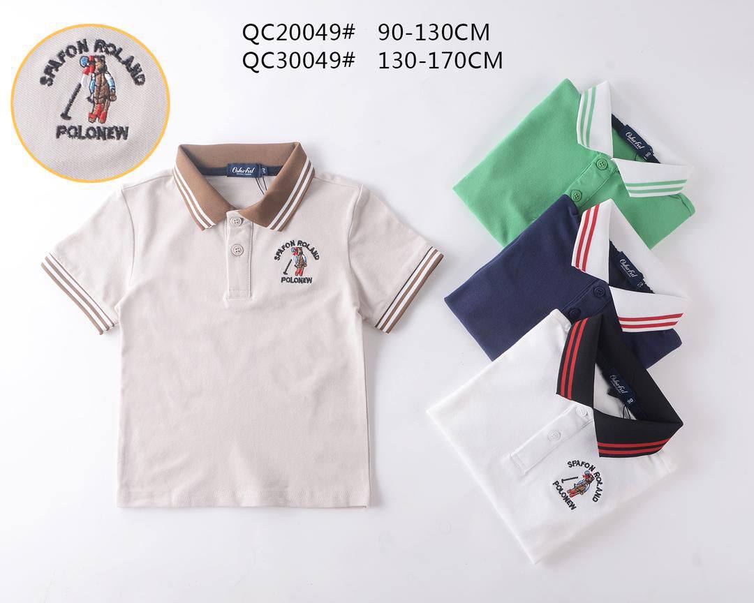 Kids' Preppy Cartoon Embroidered Contrast Polo Shirt