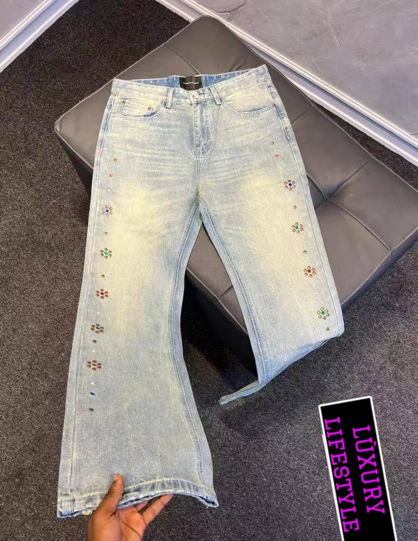 Rhinestone-Embellished Flare Jeans