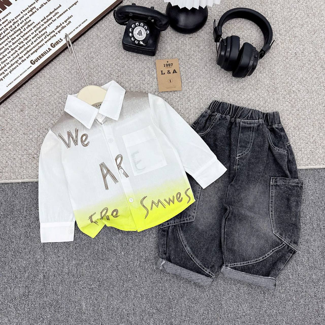 Kids' Premium Vintage Distressed Cargo Shorts & Tee 3-Piece Set