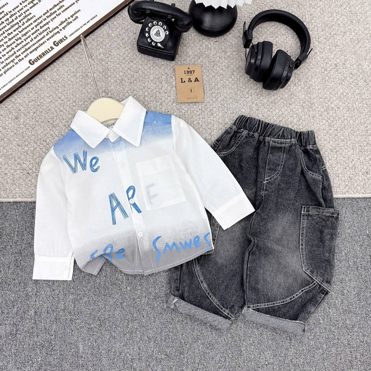 Kids' Premium Vintage Distressed Cargo Shorts & Tee 3-Piece Set - Image 3