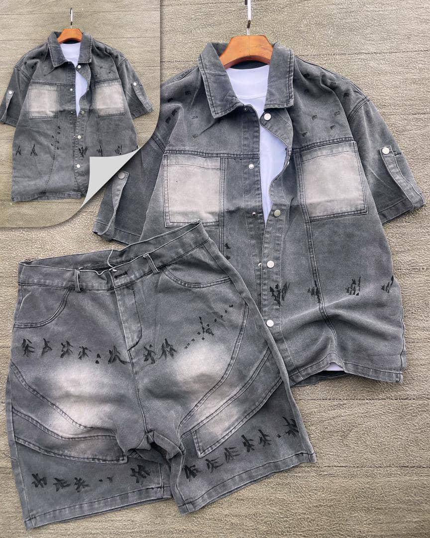 Men's Premium Denim Short Sleeve Shirt and Shorts Co-ord Set