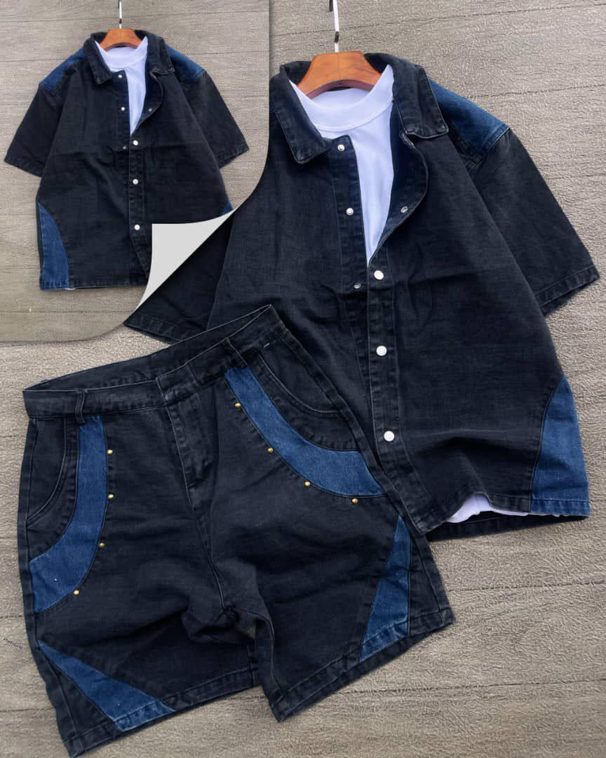 Men's Retro Loose-Fit Denim Short Set