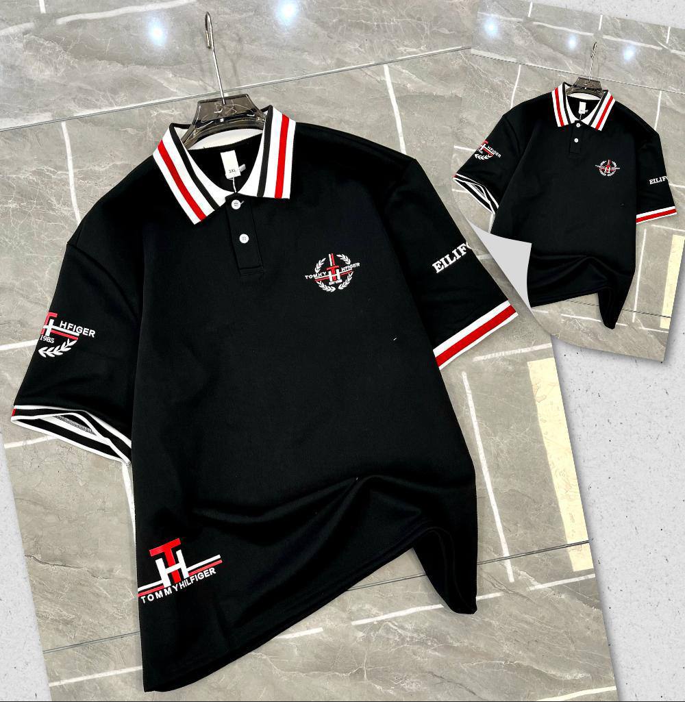 Men's Modern Abstract Graphic Polo Top – Black