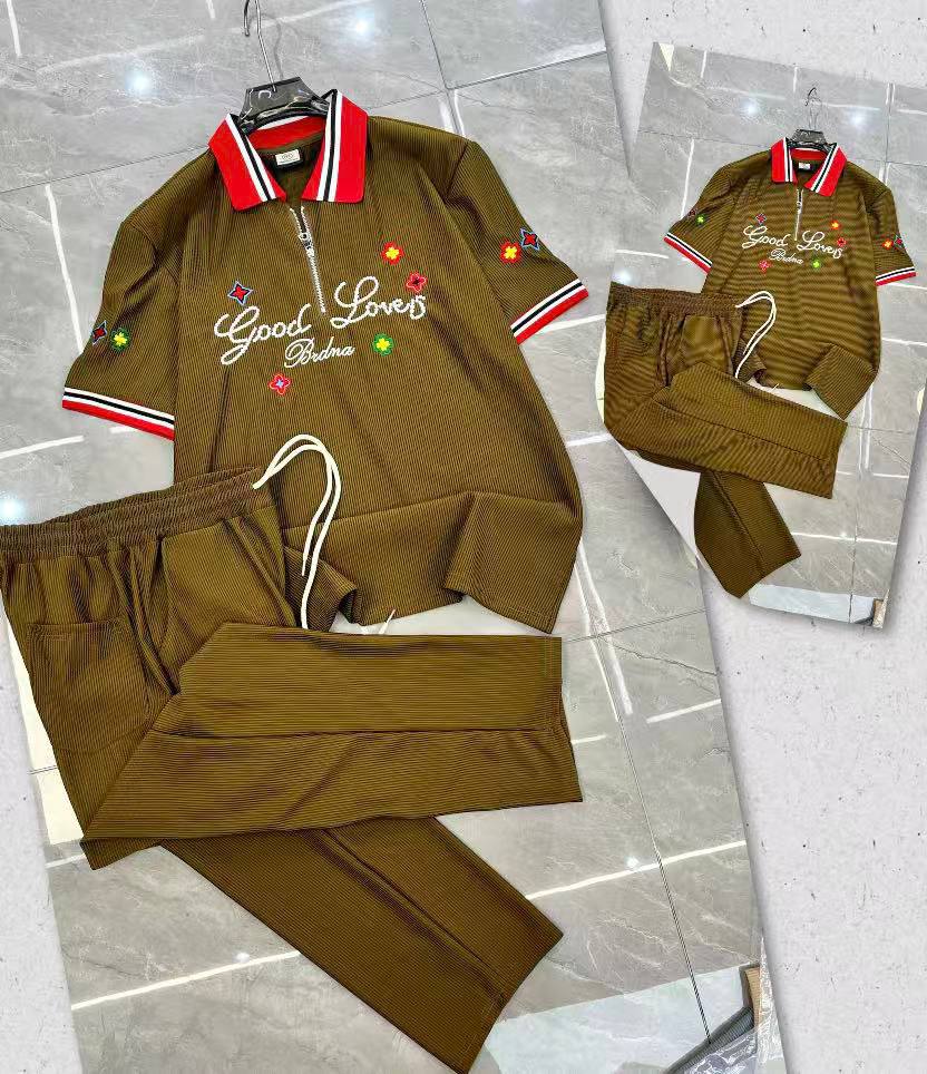 Good Lover "Brdna" Embroidered Zipper Polo & Trousers Two-Piece Set – Men's Premium Casual Co-ord
