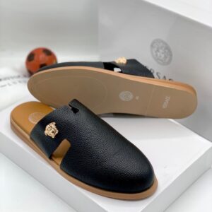Versace "Palazzo" Pebble-Grain Mules