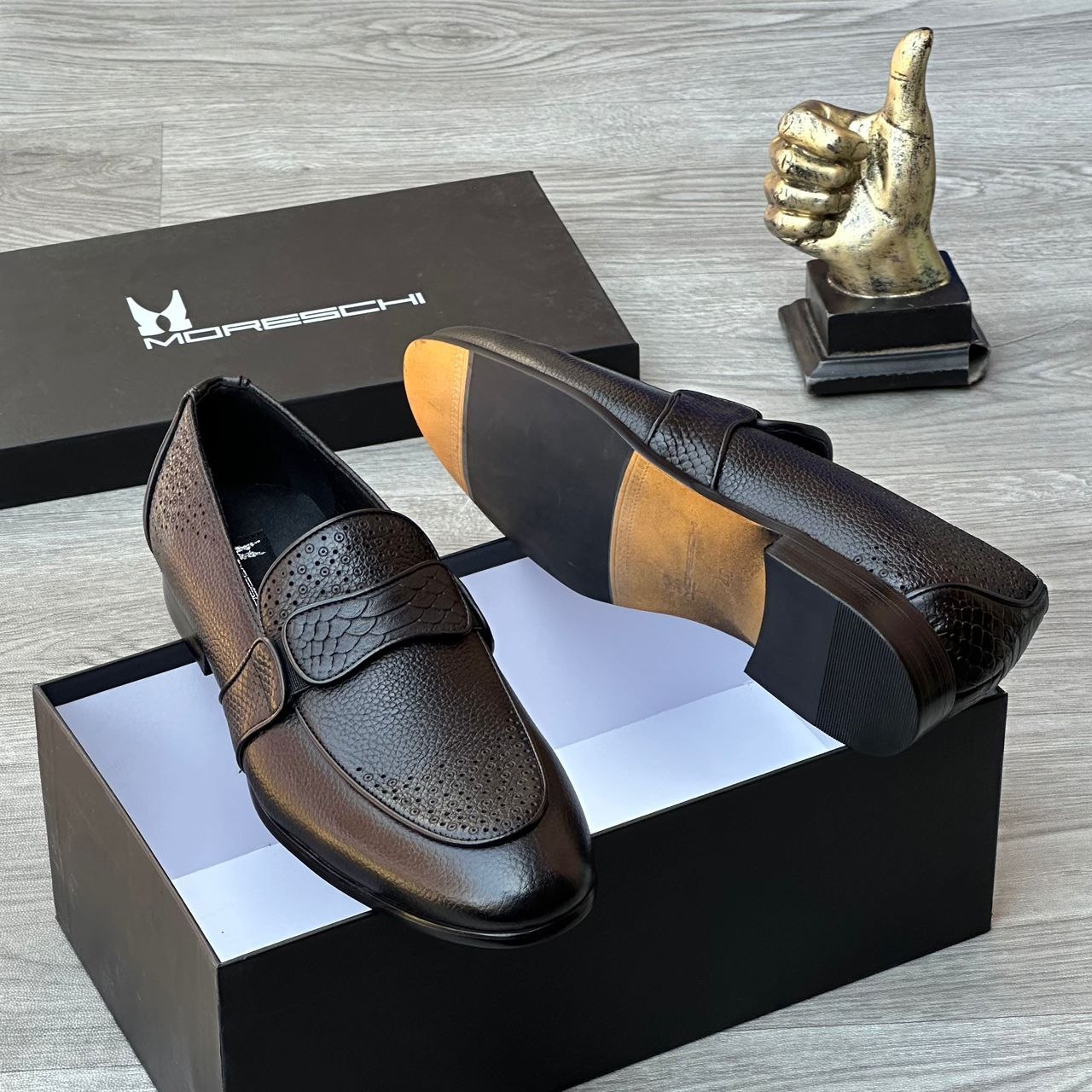 Moreschi Textured Penny Loafers - Dark Coffee Color