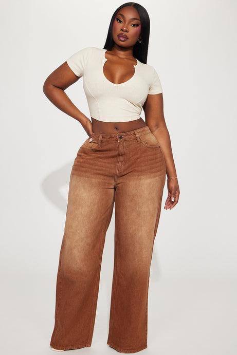 Women’s High-Waisted Wide-Leg Jeans – Back-Shredded Distressed Denim Trousers