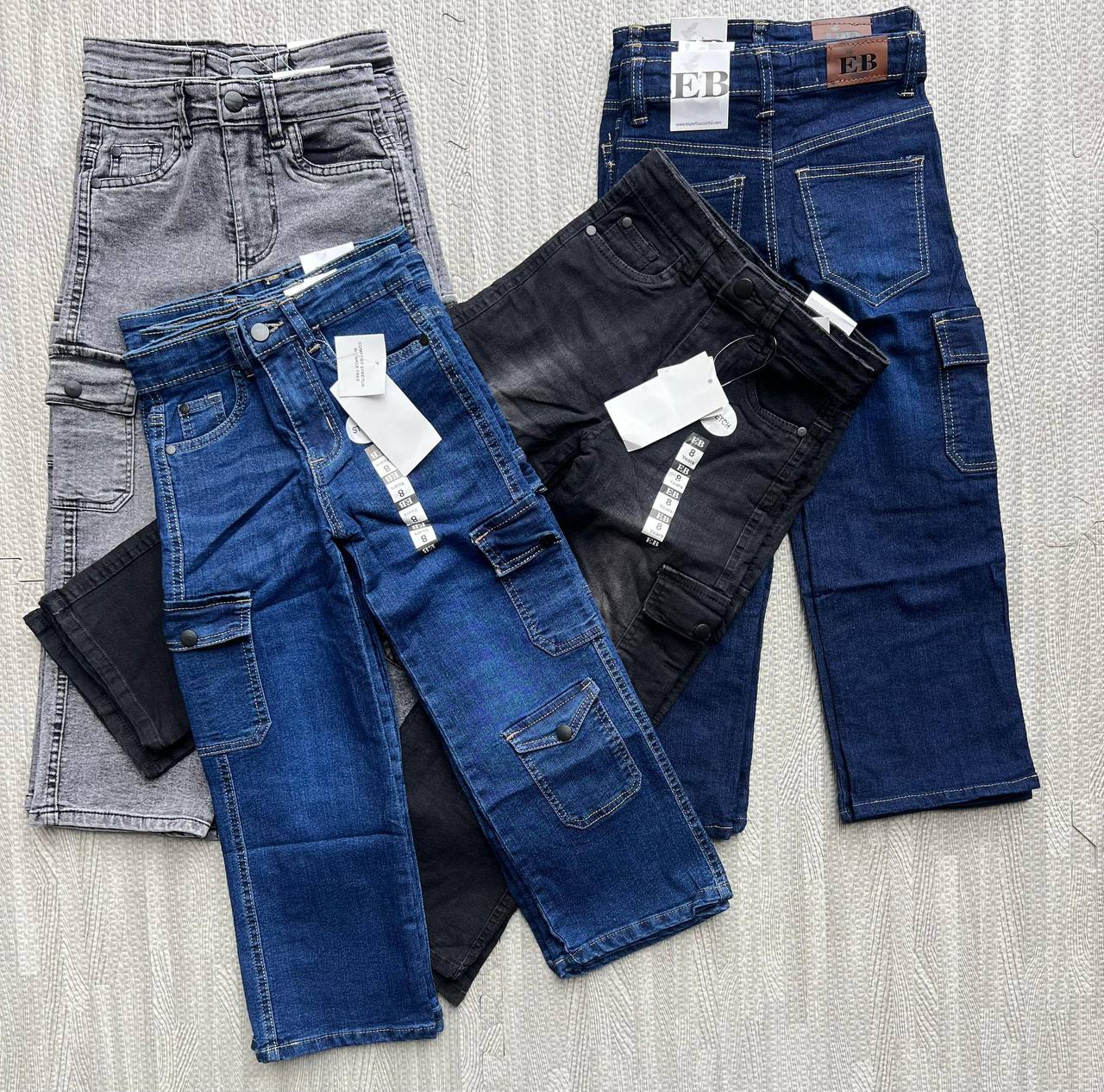 Kids Premium Baggy Cargo Jeans – Urban Acid Wash (Ages 5-16)
