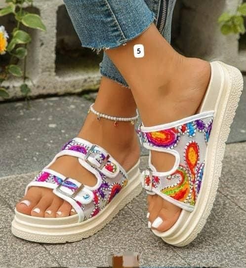 Boho-Chic Embroidered Platform Slides