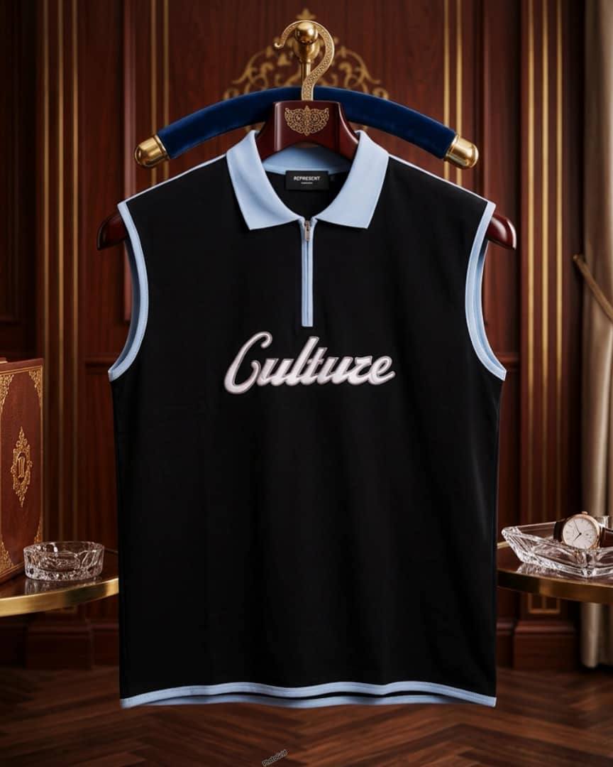 Represent "Culture" Sleeveless Zipper-Placket Executive Polo