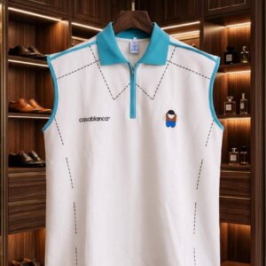Casablanca "Tennis Club" Sleeveless Zipper-Placket Polo
