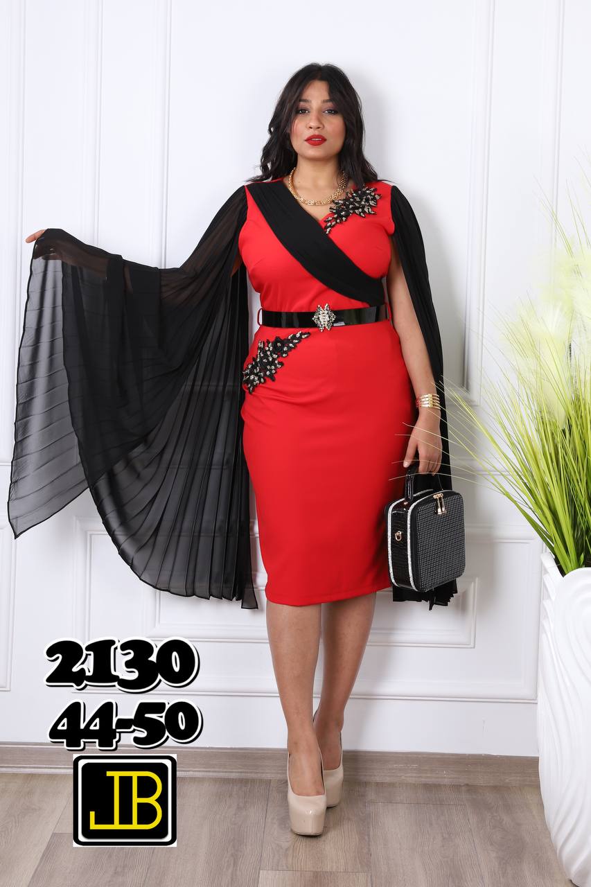 Elegant Midi Dress with Pleated Cape Sleeves