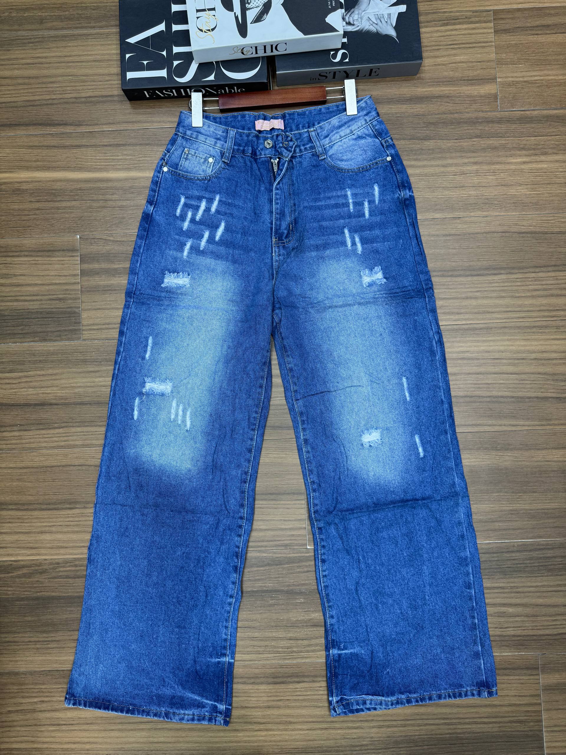 High-Waisted Distressed Wide-Leg Jeans - Image 2