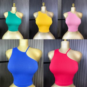 Crop Top  Sleeveless One-Shoulder Style Seamless Halter Tank