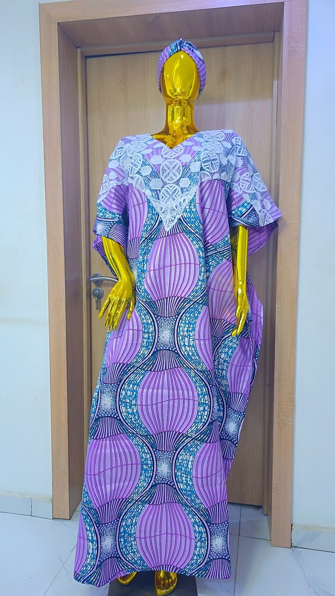 Premium Ankara Boubou Gown with Lace Yoke - Image 3