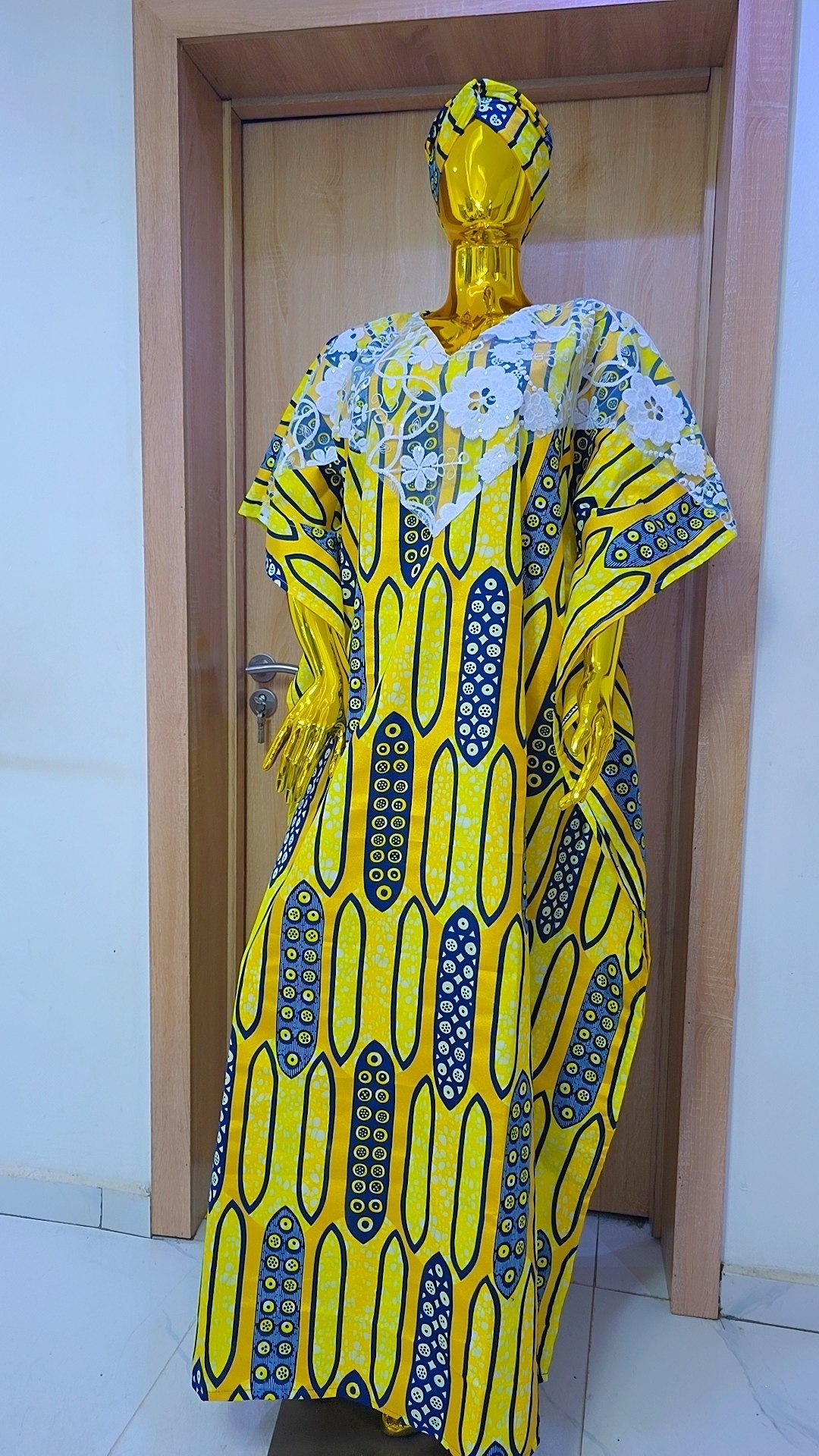 Premium Ankara Boubou Gown with Lace Yoke - Image 4