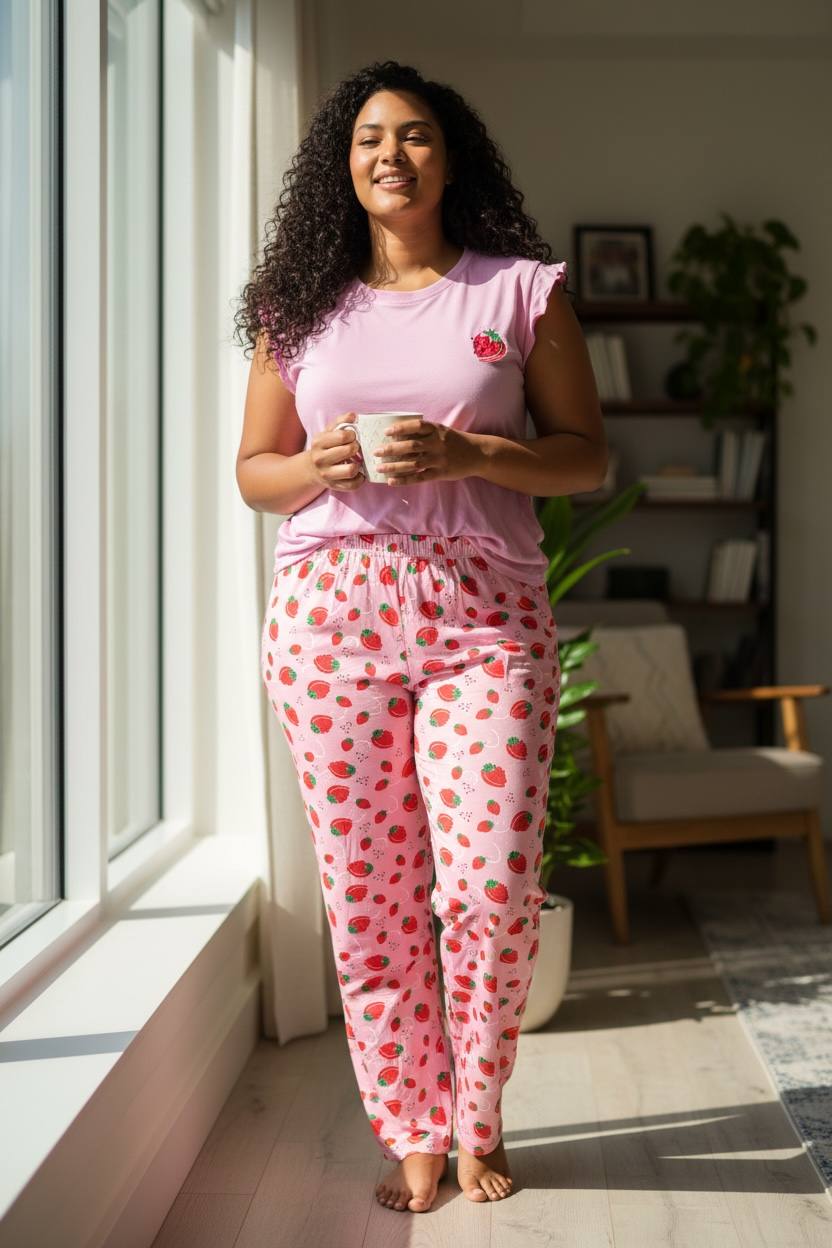 Ruffled Cap Sleeve Top & Printed Lounge Pants - Image 2