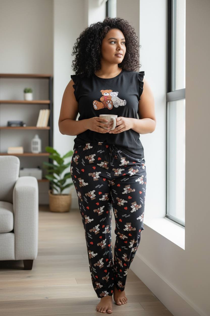 Ruffled Cap Sleeve Top & Printed Lounge Pants - Image 4