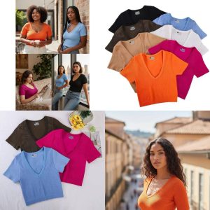 Women's Seamless Ribbed V-Neck Crop Top