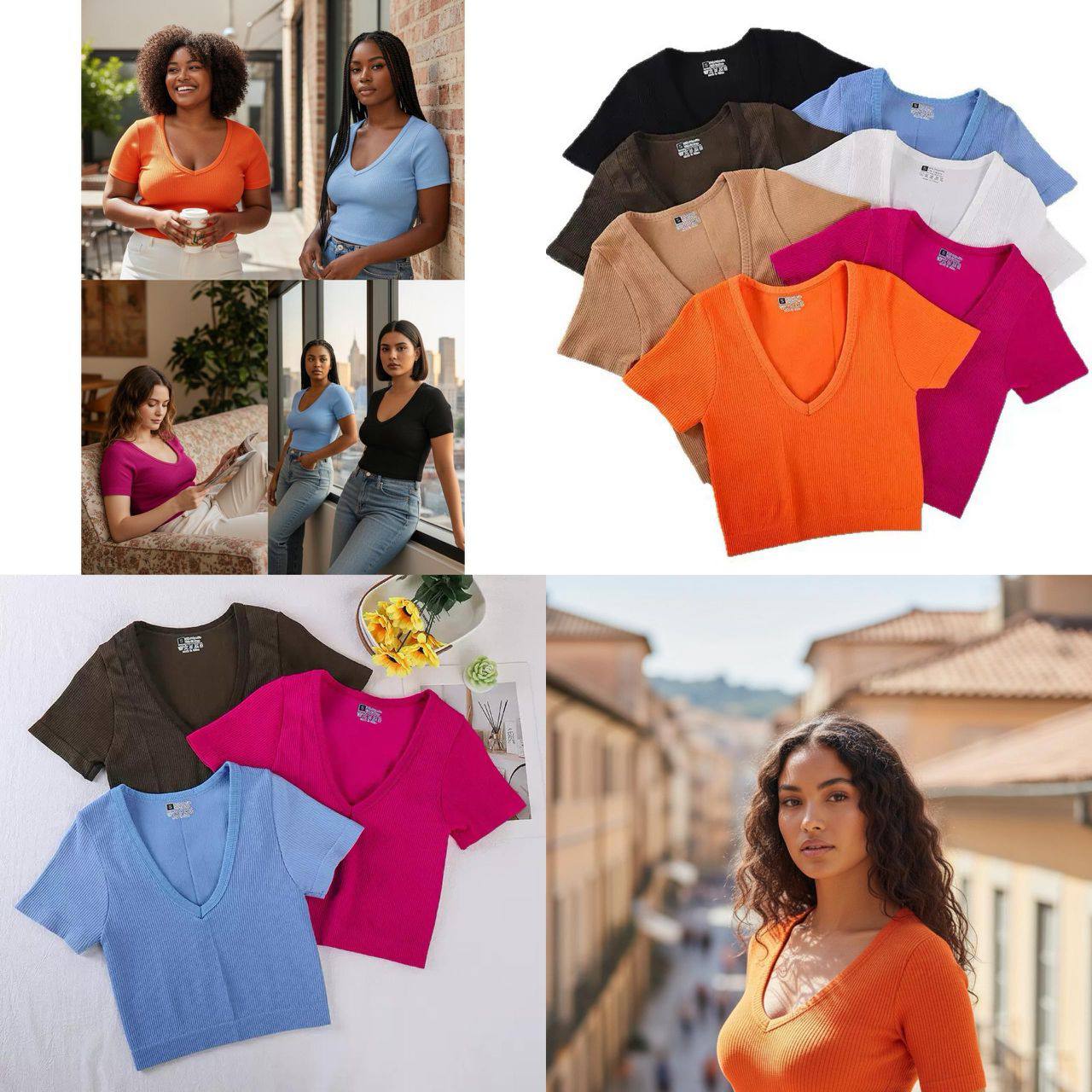 Women's Seamless Ribbed V-Neck Crop Top