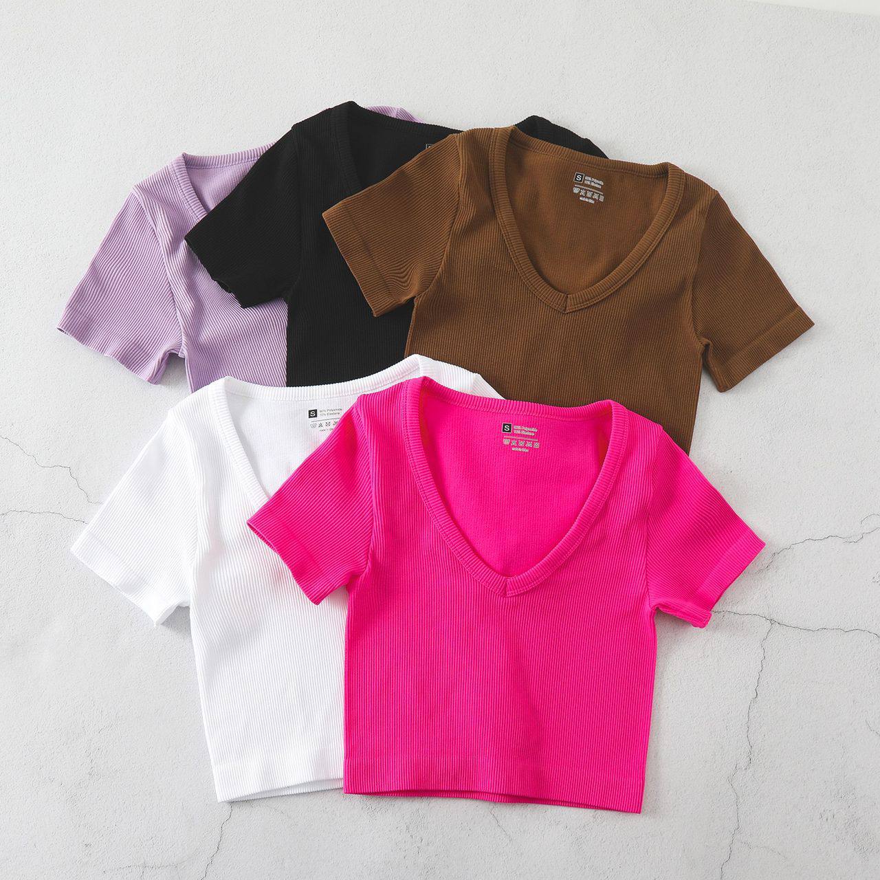 Women's Seamless Ribbed V-Neck Crop Top - Image 3
