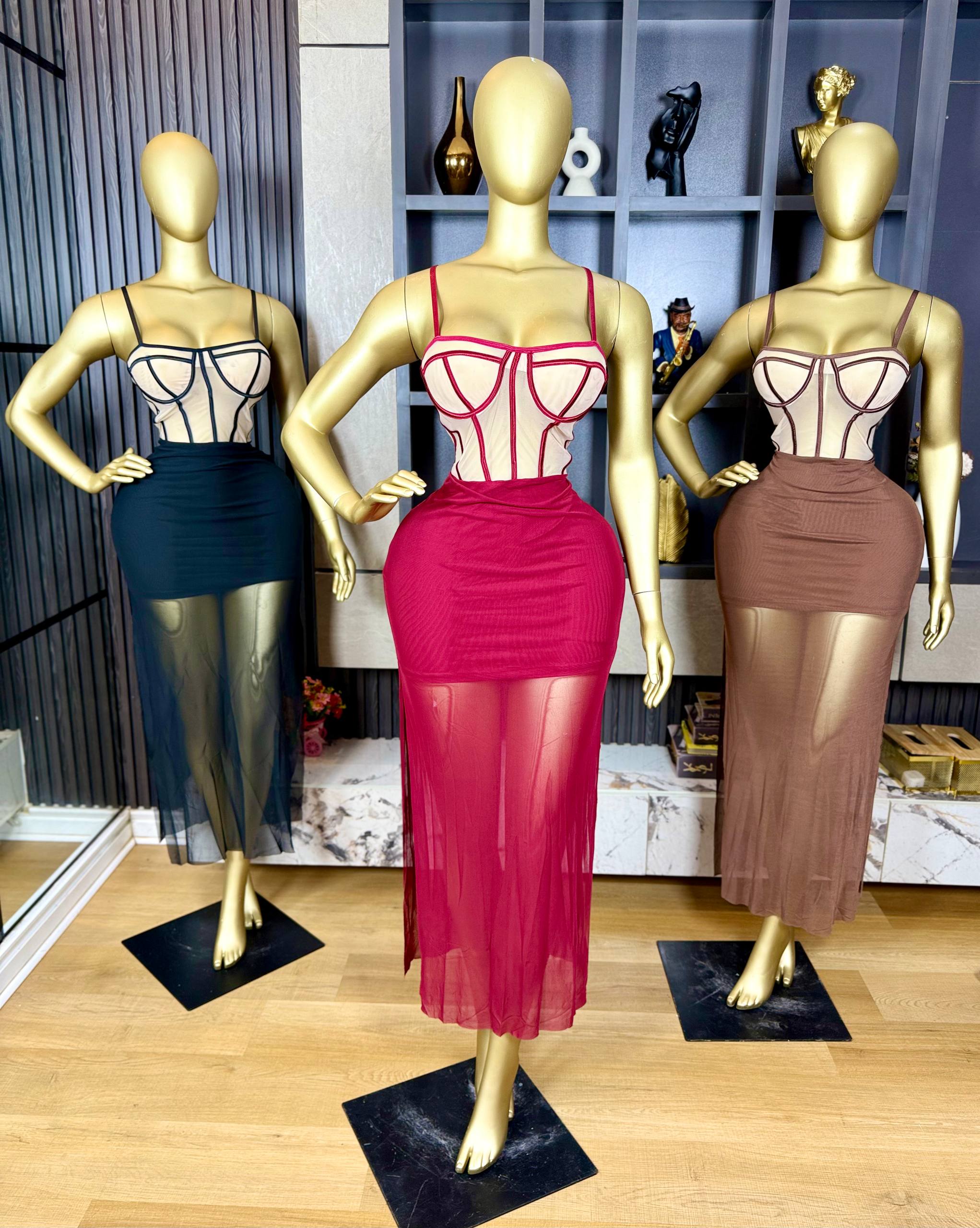 Women's Luxurious Illusion Corset Maxi Dress