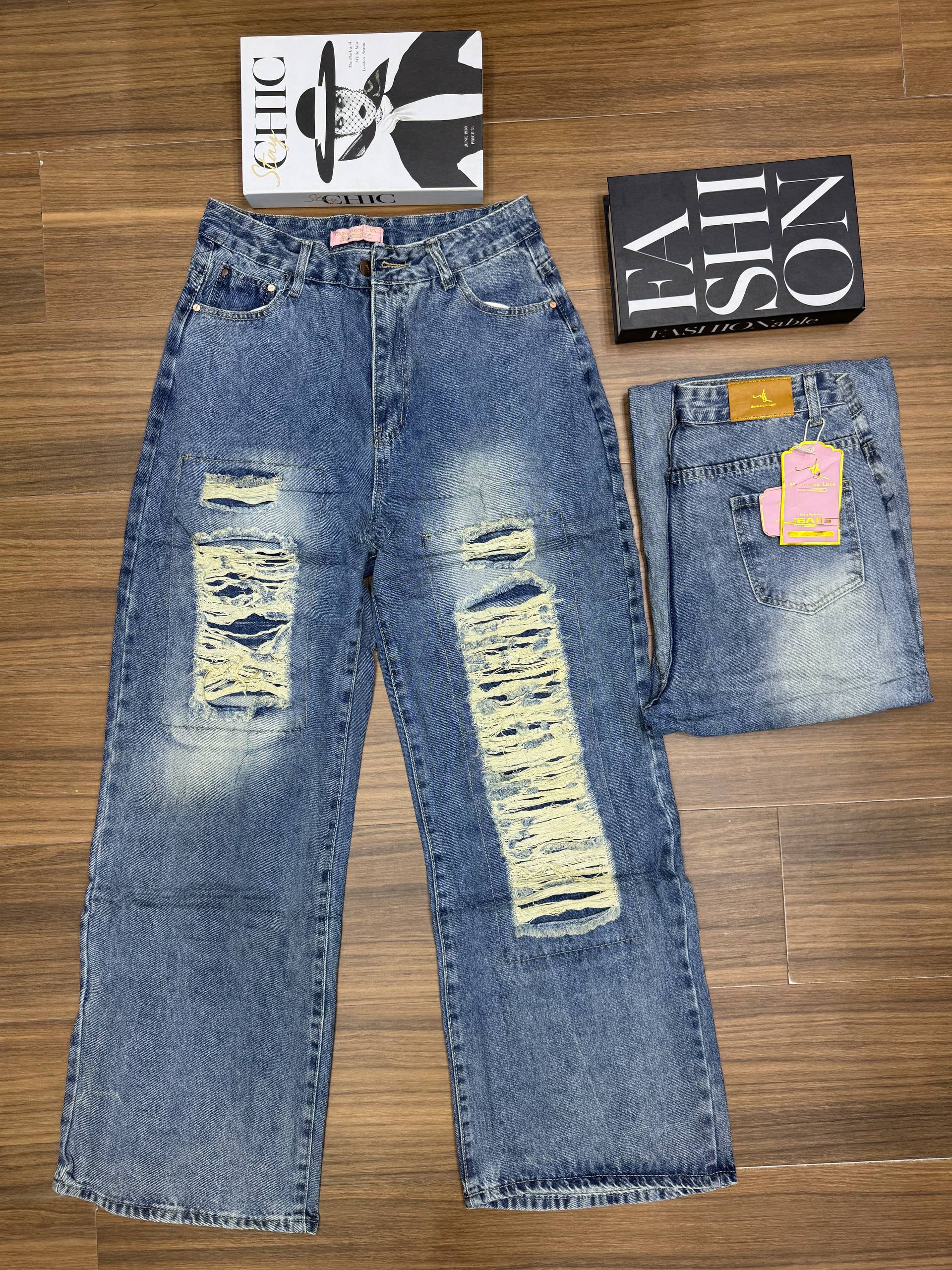 Distressed High-Waisted Wide-Leg Denim Jeans - Image 2