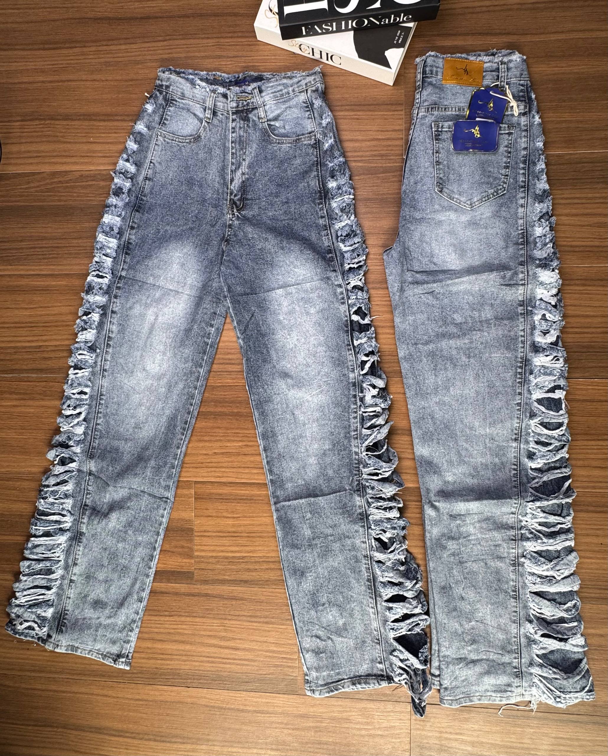 Statement Distressed Side-Panel Denim Jeans - Image 3