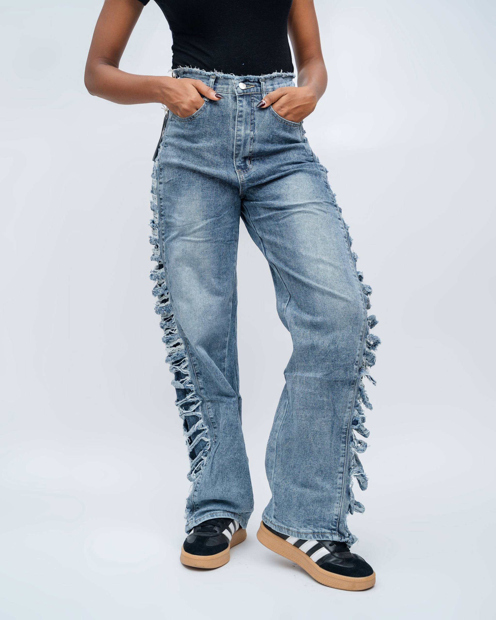Statement Distressed Side-Panel Denim Jeans - Image 2