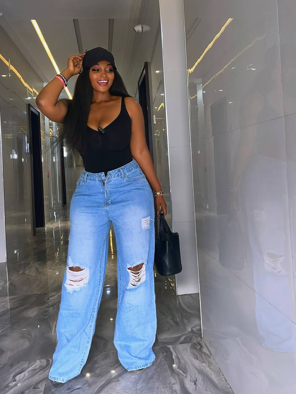 Relaxed-Fit Distressed Wide-Leg Denim Jeans