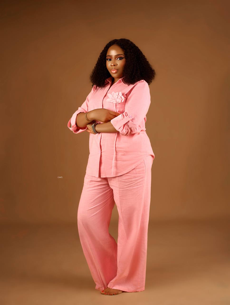 Women Elegant Two-Piece Button-Down Shirt and Wide-Leg Trousers Co-ord