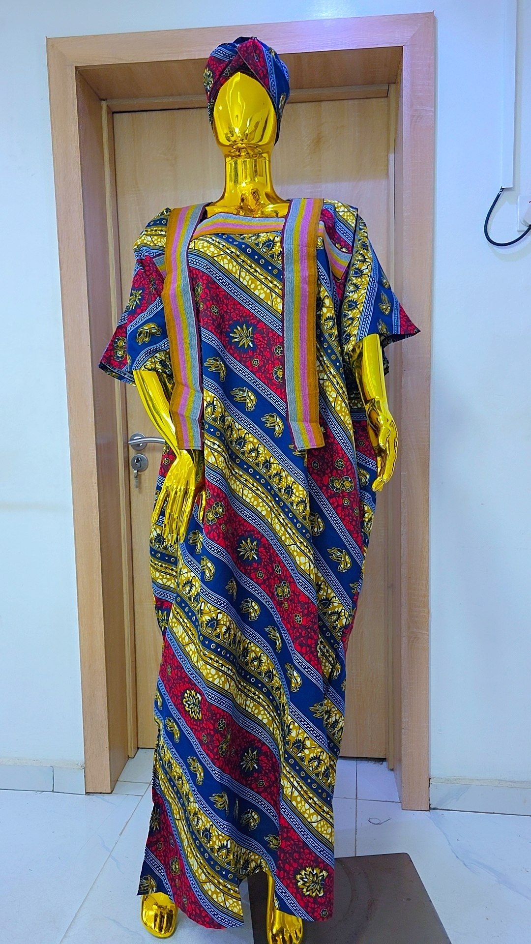 Premium Ankara Boubou Gown with Statement Striped Yok - Image 2