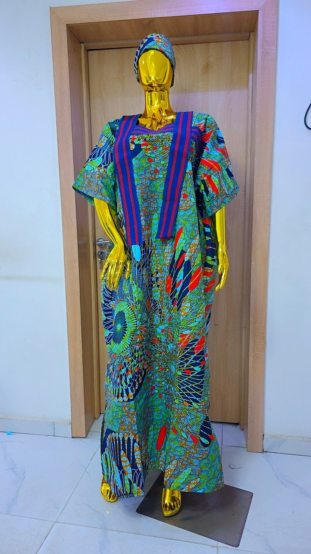 Premium Ankara Boubou Gown with Statement Striped Yok