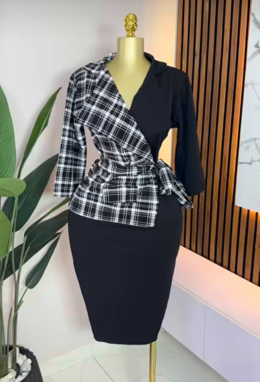 Women's Chic Asymmetric Plaid Wrap Blazer Dress Office Pencil Dress