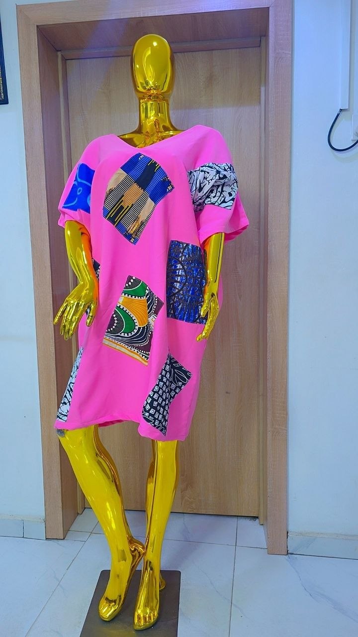 Premium Solid Patchwork Ankara Boubou Gown - Image 2