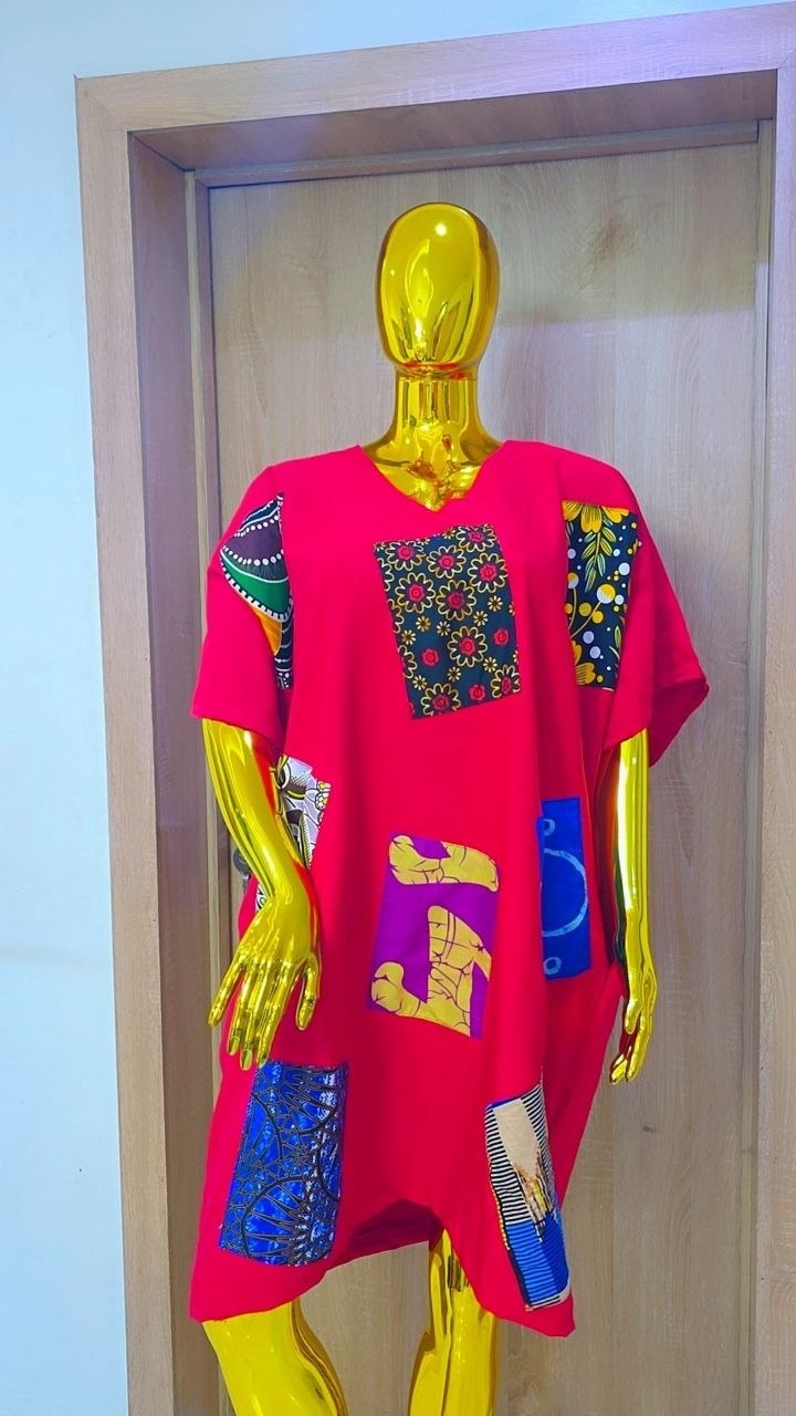 Premium Solid Patchwork Ankara Boubou Gown - Image 4