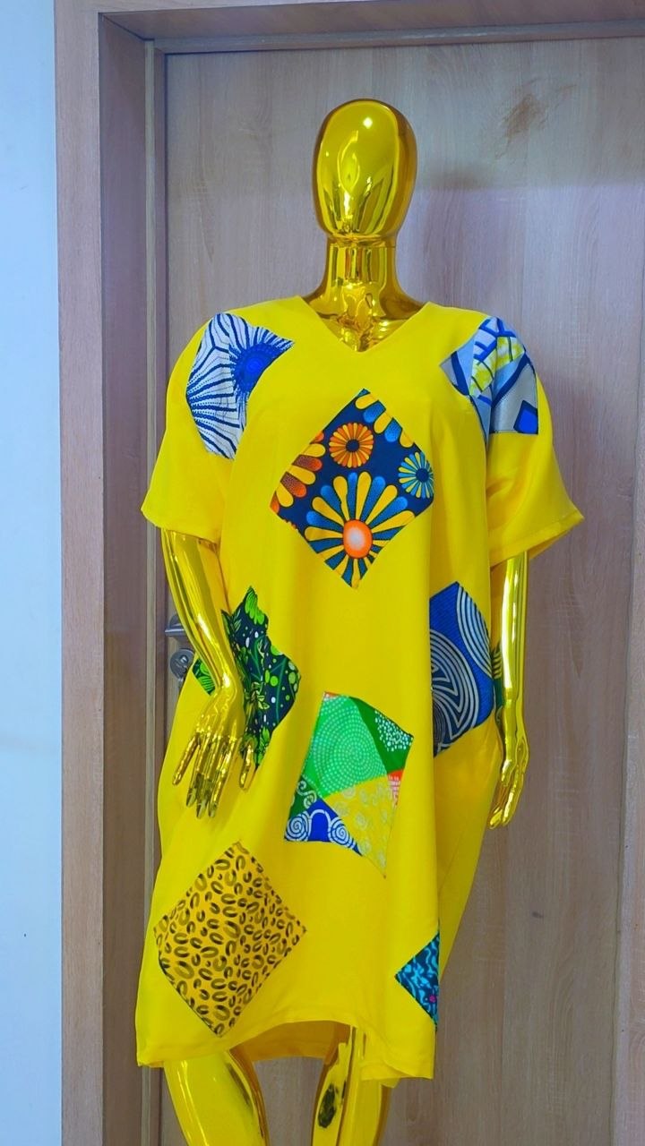 Premium Solid Patchwork Ankara Boubou Gown - Image 5