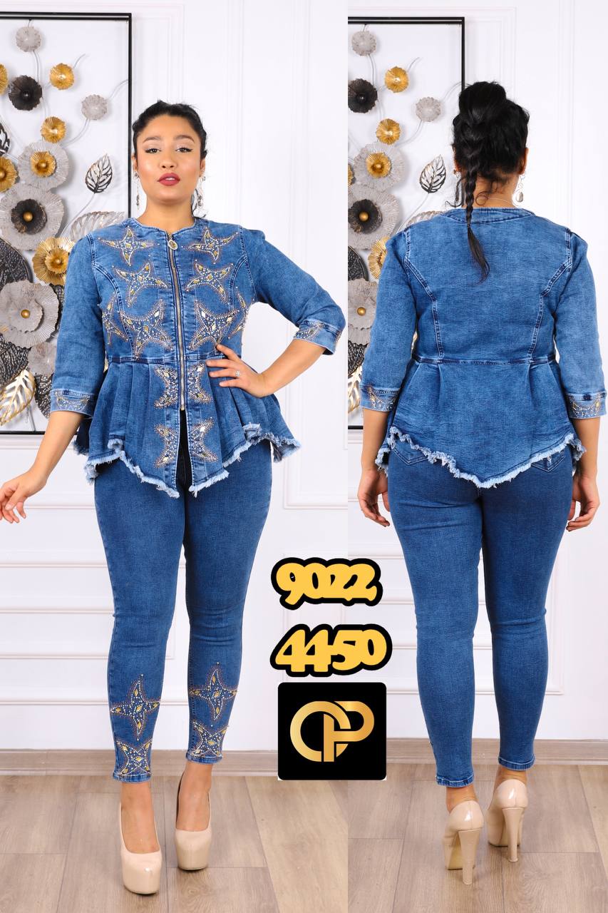 Starburst Rhinestone Denim Peplum Set