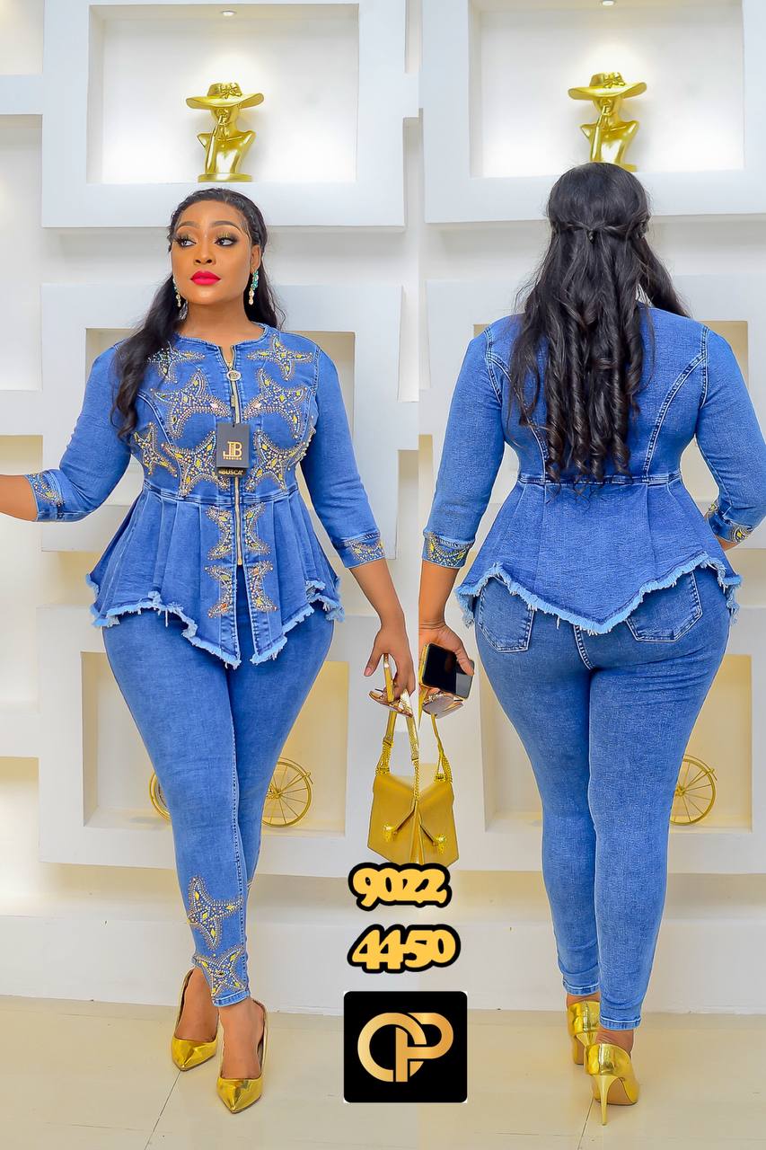 Starburst Rhinestone Denim Peplum Set - Image 5