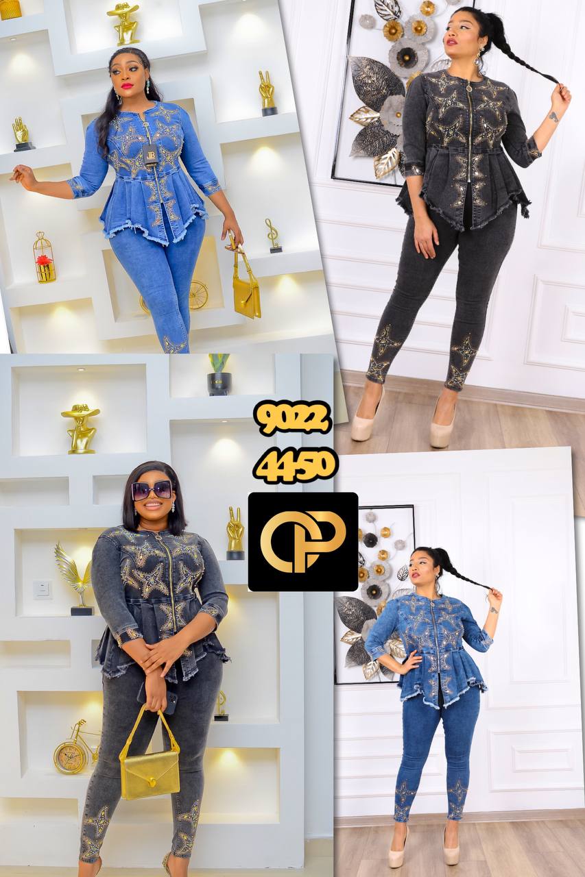 Starburst Rhinestone Denim Peplum Set - Image 8