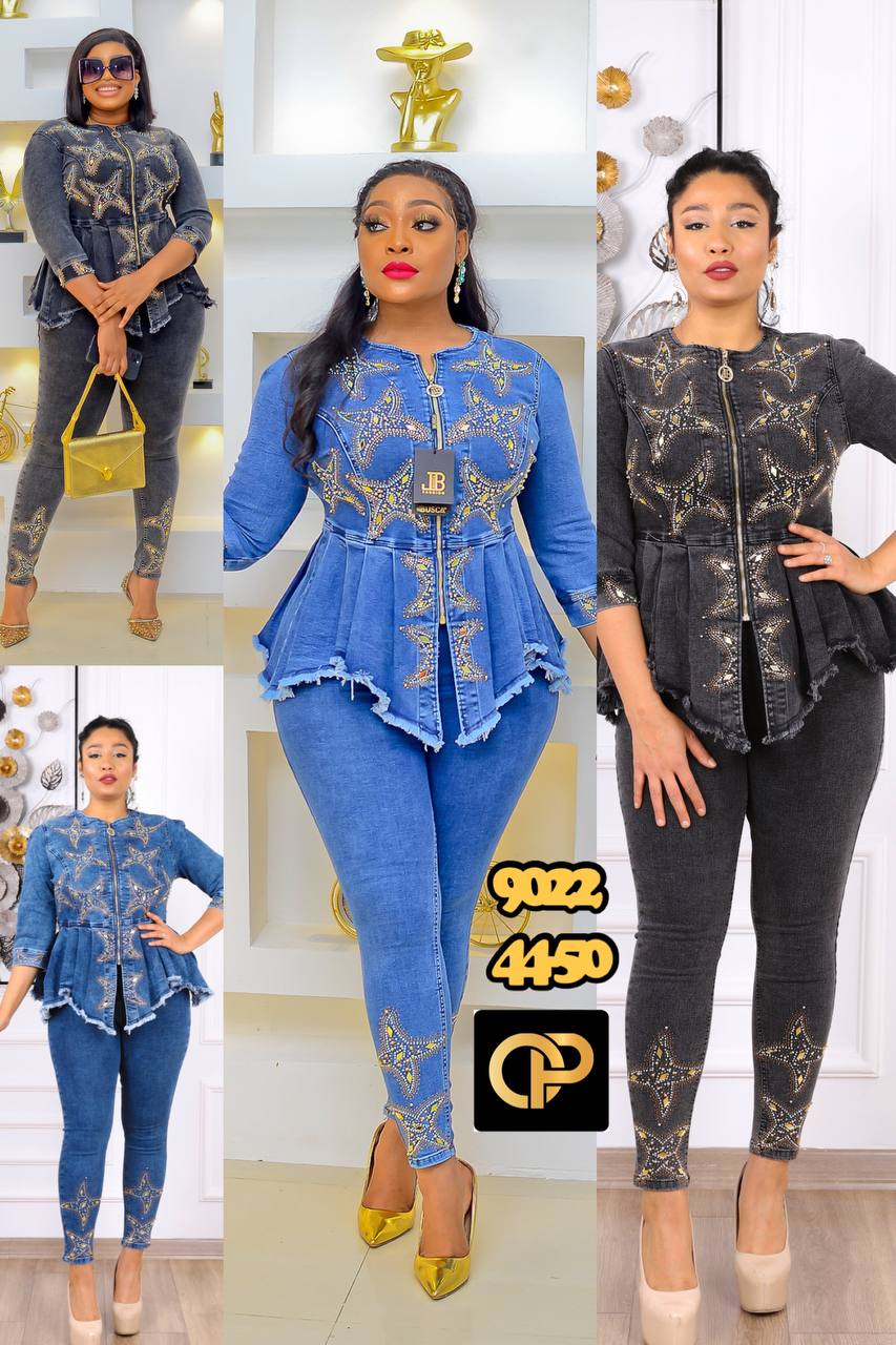 Starburst Rhinestone Denim Peplum Set - Image 9