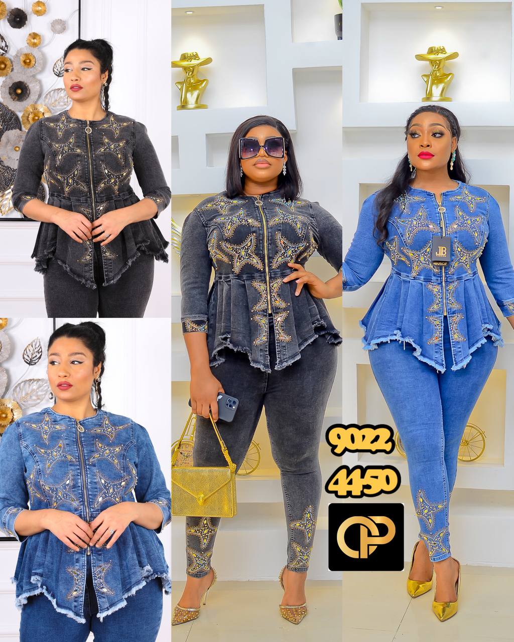 Starburst Rhinestone Denim Peplum Set - Image 10